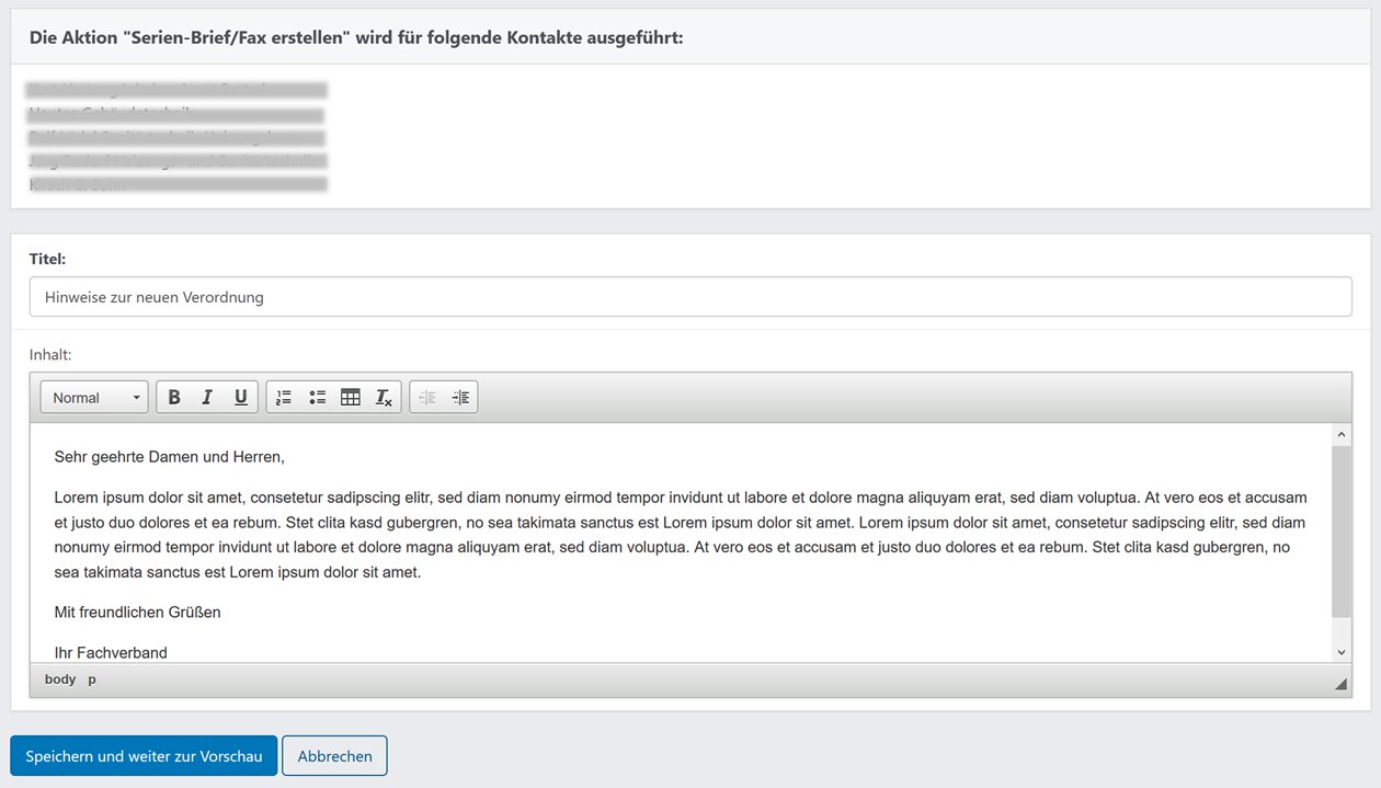 Screenshot vom Texteditor für den Serienbrief