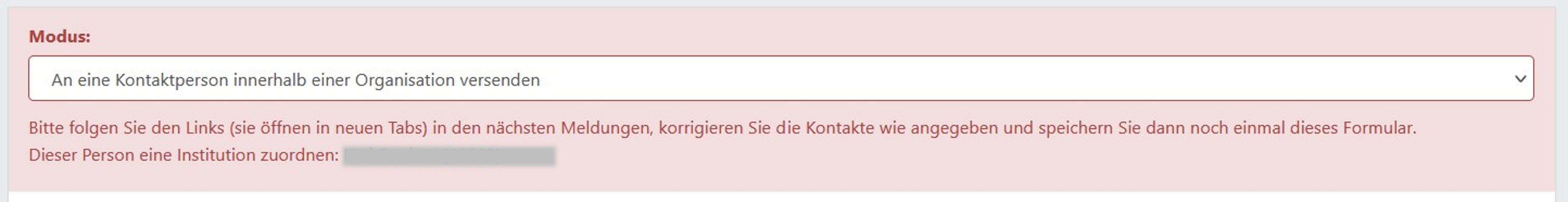 Screenshot von der Fehlermeldung wenn keine Institution verknüpft ist